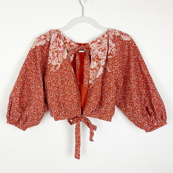 Coco + Jaimeson Crop Top Floral Puff Sleeve Tie Back Small - Picture 4 of 7